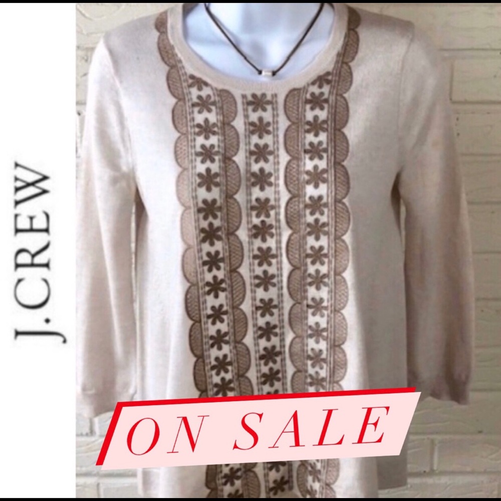 NWOT, J. Crew Beige Embroidered Sweater, Sz XXS cute summer sweater